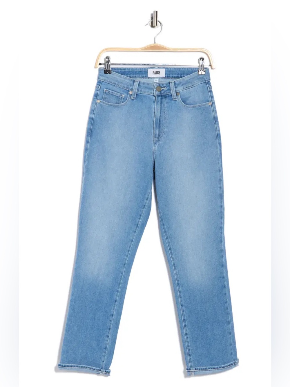 PAIGE Mid Wash High-Rise Straight Jeans - Light Blue